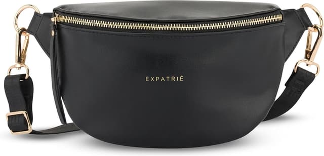 Detalle de Expatrié Alice Small Bauchtasche für Damen – schwarz, veganes Kunstleder, wasserabweisend