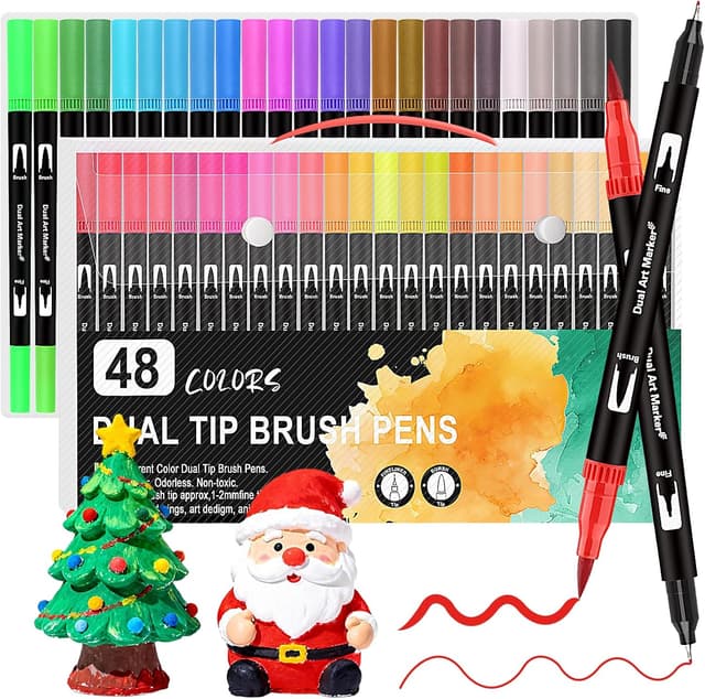 Detalle de Funnasting Dual Tip Colouring Pens (48 colours) – felt tip brush pens and fine liners for adult colouring, drawing and sketching