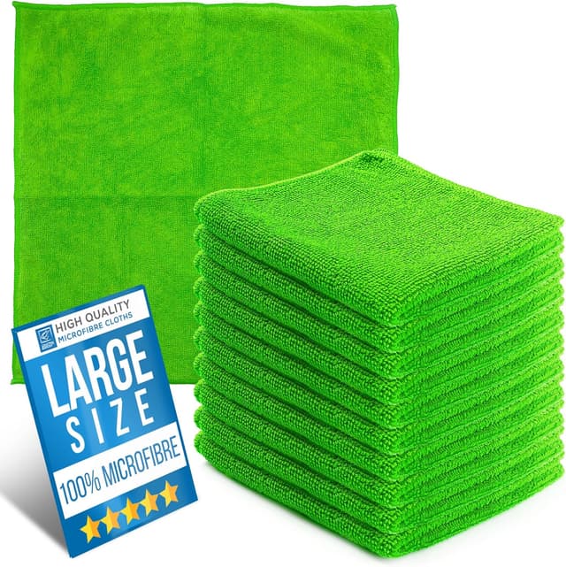 Detalle de Large Microfibre Cleaning Cloth 40x40cm (Lint-Free, Super Absorbent) – Green, 10 pack