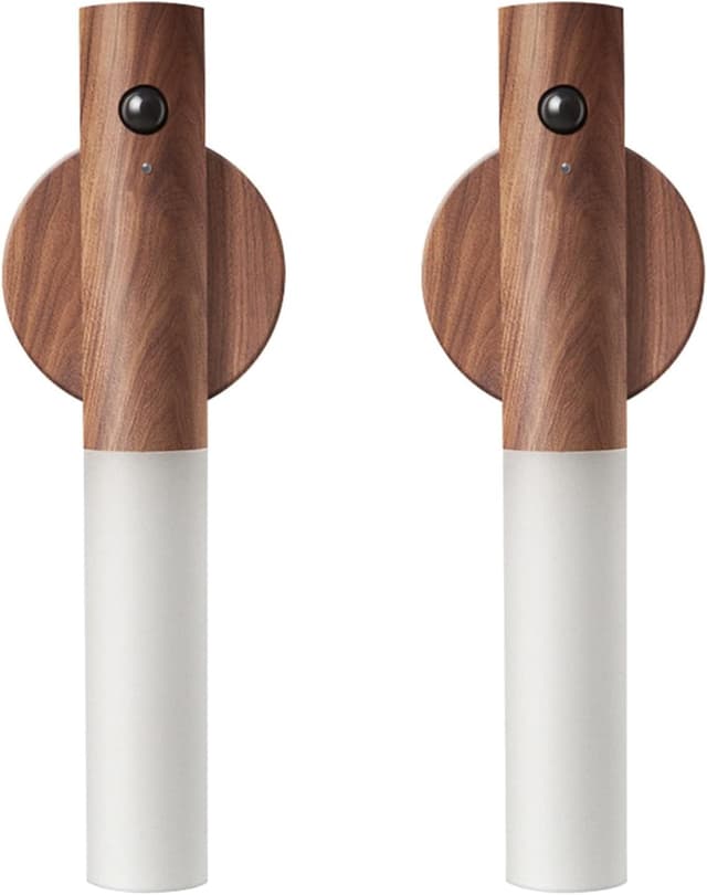 Detalle de LANDGOO Bewegungsmelder Nachtlichter mit Magnet – wiederaufladbar, tragbare LED-Licht für Flur & Treppenhaus (2er-Set, Walnussholz)