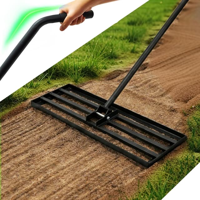 Detalle de LYFETC Rasen Rakel 75x25 cm – schwerer Rasen-Nivellierrechen mit ergonomischem gebogenem Griff