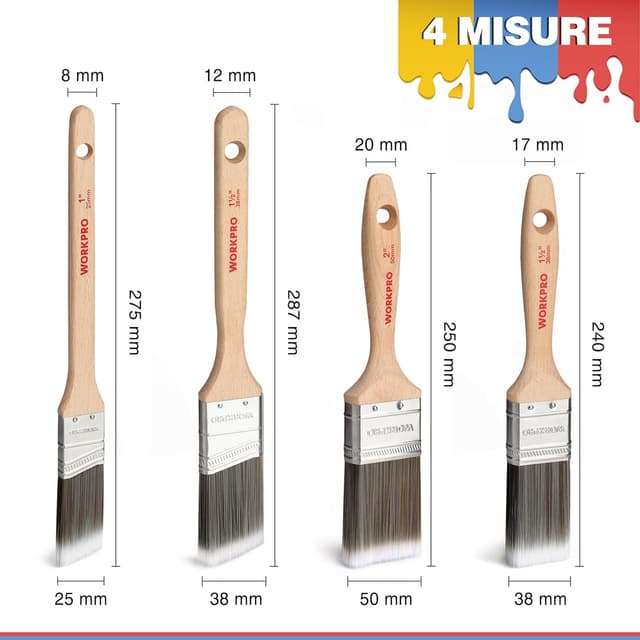 Detalle 2 de WORKPRO Set di 4 Pennelli per Pittura professionali 25/38 mm