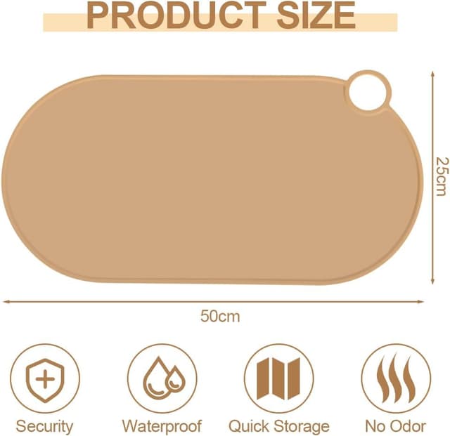 Detalle 2 de Tapis de gamelle Adiwo antidérapant en silicone (50×25 cm) pour chien et chat, brun boue