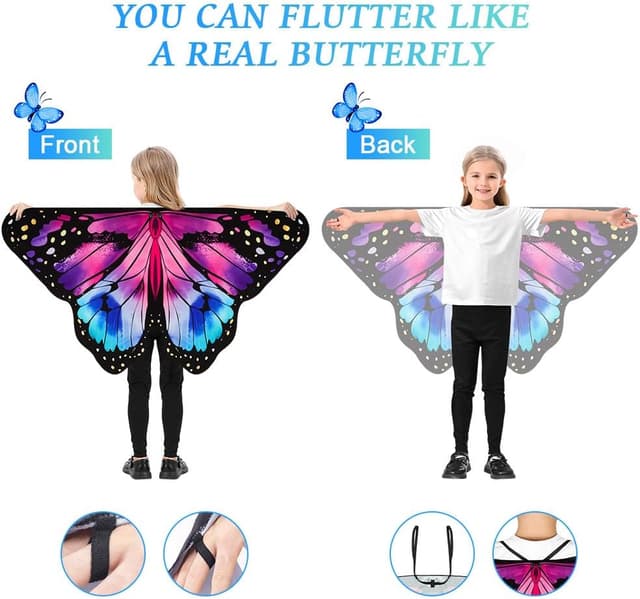 Detalle de Aomig Ali di Farfalla per Bambini (Costume Fata) con Maschera e Clip – Viola + Blu