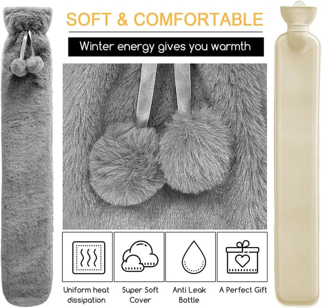 Thumbnail 3 de Jsdoin Extra Long Lilac Hot Water Bottle with Fleece Cover 🧷