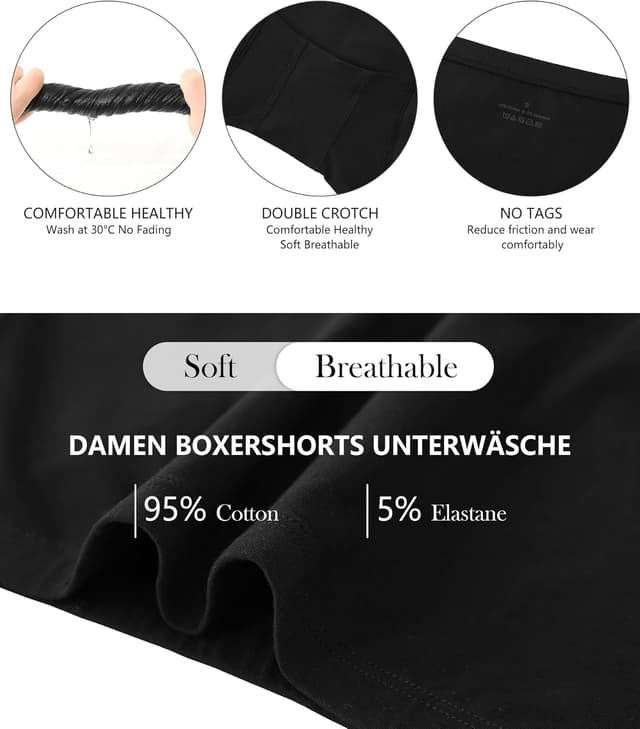 Detalle 2 de Ocexteur Boxer da donna in cotone stretch (confezione multipla) per comfort e anti-sfregamento