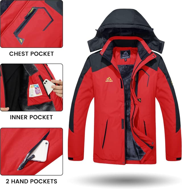 Detalle de TACVASEN Men’s Winter Skiing Jacket with Detachable Hood and Fleece Lining