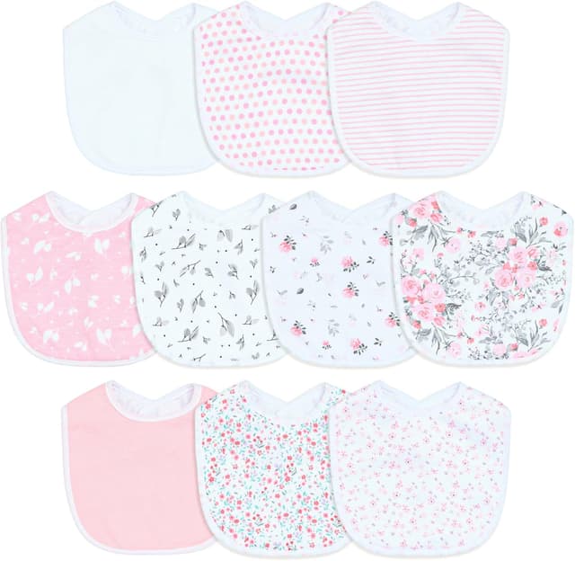 Detalle de Hakochia waterproof baby bibs (4-layer cotton) with adjustable snaps, 10-pack for 0–12 months