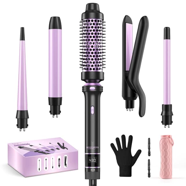 Detalle de 5 in 1 Curling Iron Set (Thermal Brush, Flat Iron, Wand, Curling Irons) with 13 Temps, LED Display, Glove & Heat Mat