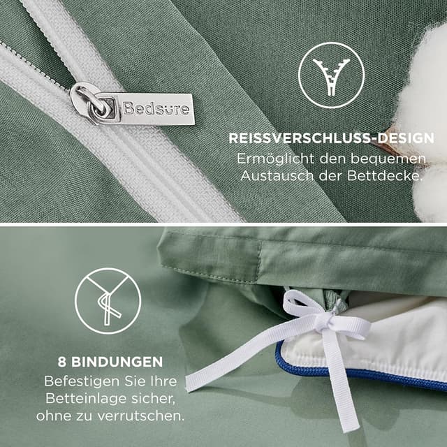 Thumbnail 4 de BEDSURE Bettwäsche 135x200 Baumwolle 4-teilig Salbeigrün