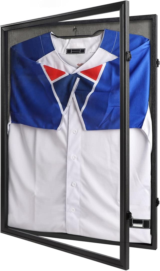 Detalle de IHEIPYE Jersey Frame Display Case (Black, Lockable, Large) with UV-Protective Acrylic and Hangers