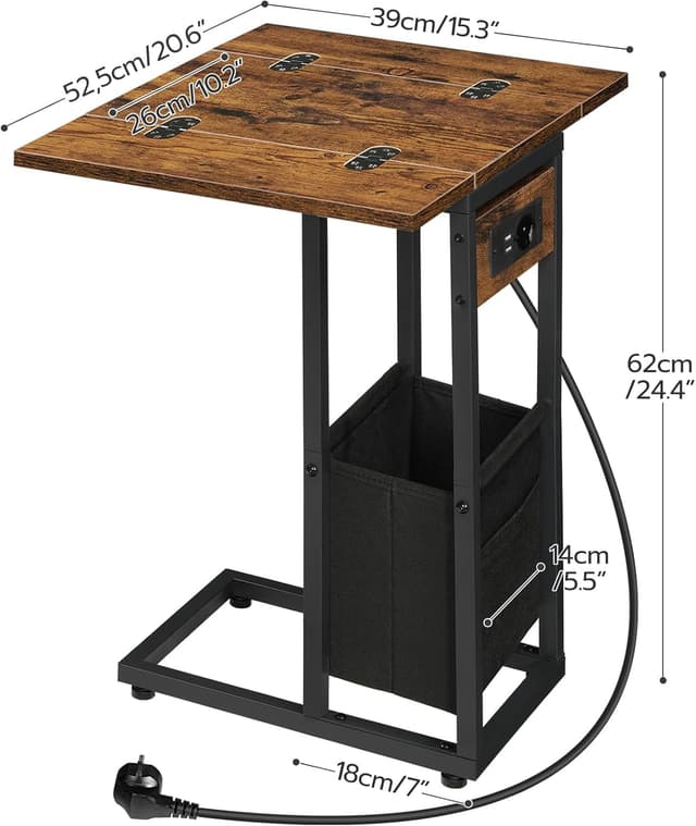 Detalle de HOOBRO EBF30CSF01 tavolino pieghevole a forma di C con stazione di ricarica (presa + 2 porte USB)