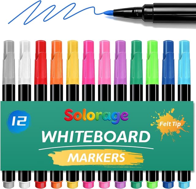 Detalle de Solorage 12-Colour Whiteboard Pens for LED Drawing Boards – Felt Tip Dry Wipe Markers