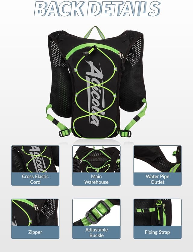 Detalle 1 de Acicolia Running Vest Lightweight Hydration Vest with 1500ml Water Bladder, Phone Holder & Reflective Trim