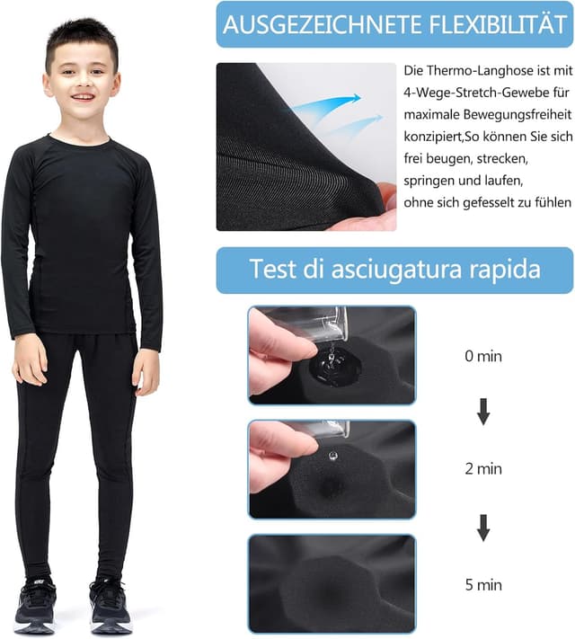 Detalle 2 de Fengzio Set intimo termico per bambini traspirante e rapida asciugatura