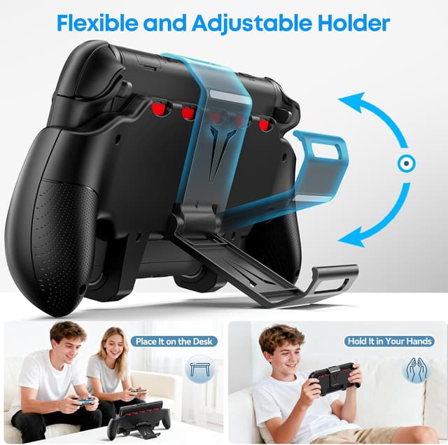 Detalle de OIVO Grip Compatible with Nintendo Switch 2 ergonomic grip case with adjustable stand and 5 game card slots