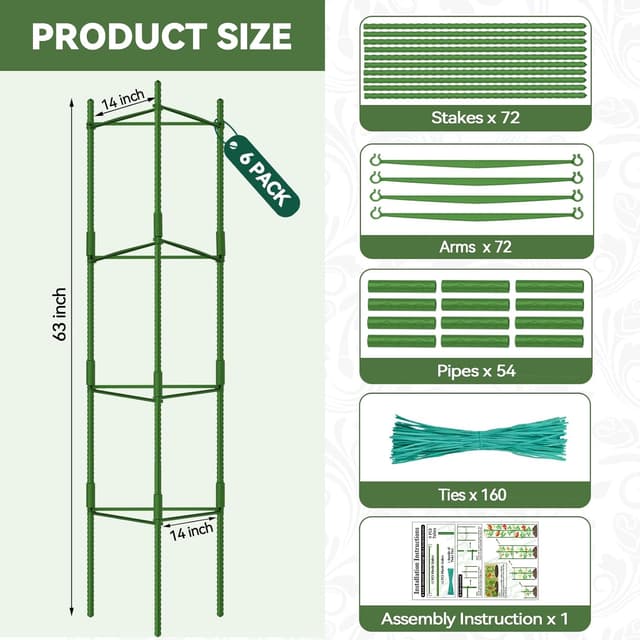 Detalle de Halatool 6 Pack Tomato Cages (Up to 160cm) – Adjustable Garden Stakes Support Frame