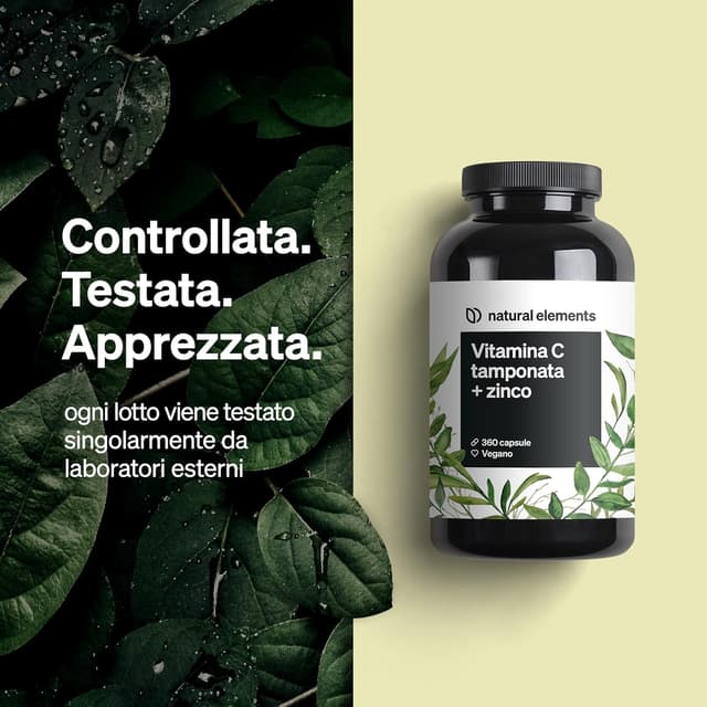 Detalle de Natural Elements Vitamina C 360 capsule (1000 mg + 15 mg zinco) fermentata e tamponata a base vegetale