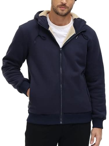 Detalle de TACVASEN men’s zip-up hoodie fleece lined sherpa coat with hood and pockets