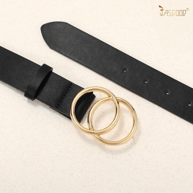 Detalle de JasGood Damen Ledergürtel mit Doppel-O-Ring Schnalle (Vintage) für Jeans, Hosen & Kleider