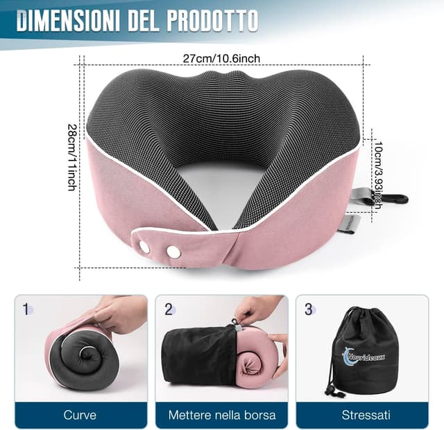 Detalle 2 de Nackenkissen Nourideaux Reise 3-teilig, Rosa