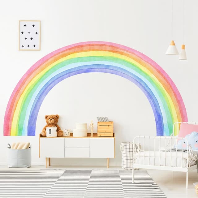 Detalle de Large Rainbow Wall Stickers (83" x 43") Watercolor Half Rainbow Vinyl Peel and Stick Mural