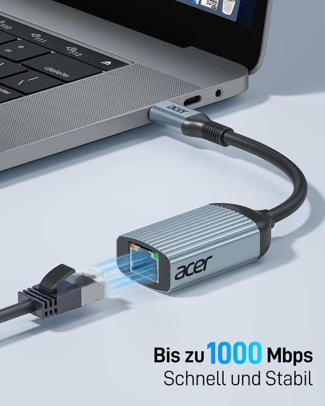 Detalle de acer USB‑C auf Ethernet Adapter (Thunderbolt 3/4 kompatibel) auf RJ45 Gigabit LAN