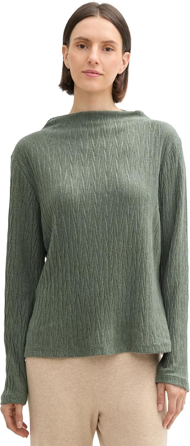 Detalle de TOM TAILOR 1044153 maglietta donna a maniche lunghe con colletto alto