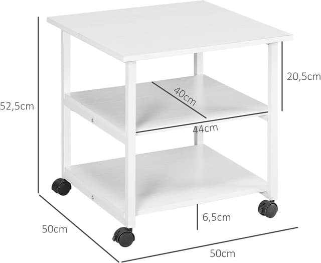 Thumbnail 6 de HOMCOM support d’imprimante sur desserte mobile 3 niveaux (50 x 50 x 52,5 cm) blanc