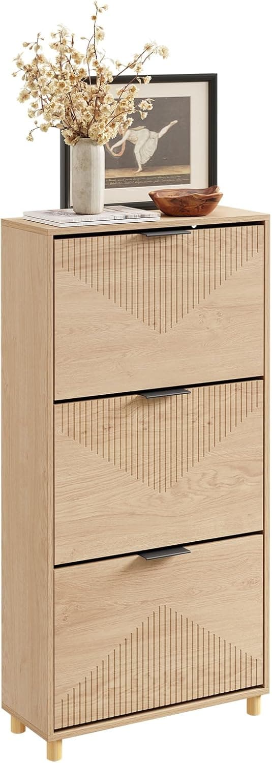 Detalle de SoBuy FSR213-N meuble à chaussures étroit 24 cm en bois nordique (60 x 24 x 120 cm)