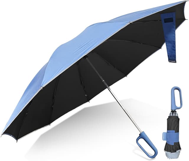 Detalle de TUMAAOTU Compact Inverted Umbrella with Carabiner Handle – windproof travel auto open/close