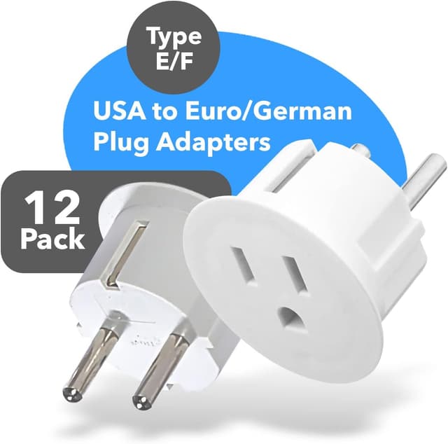 Detalle de Orei American USA to European Plug Adapter (Type E/F Schuko) – 12-Pack for Germany & France