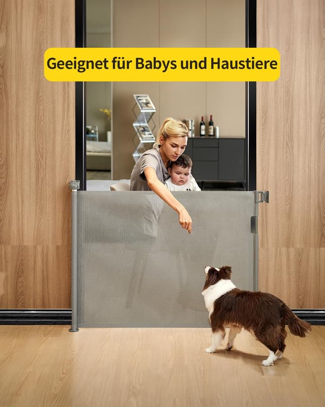 Detalle de Patywaga 2er-Set ausziehbares Treppenschutzgitter (0–140 cm) für innen & außen, inkl. Kindersicherung