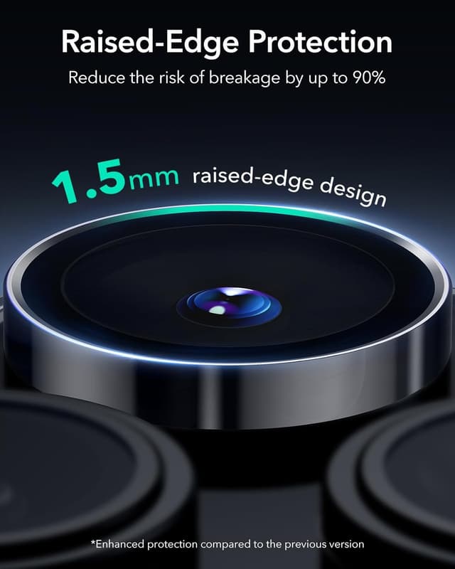 Detalle de ESR Kameraschutz für iPhone 17 Pro/Pro Max, iPhone 16 Pro/Pro Max & iPhone 15/14 Pro/Pro Max – dünnes gehärtetes Glas, 2er-Set, Schwarz