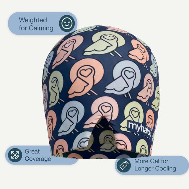 Detalle 2 de MyHalos Children’s Migraine Relief Cap – cooling gel ice pack hat for kids (multicolour)