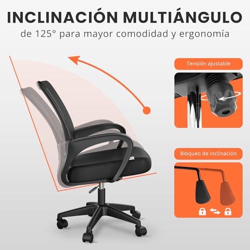 Thumbnail 6 de JUPPLIES Silla de escritorio ergonómica con soporte lumbar y malla transpirable (hasta 110 kg)