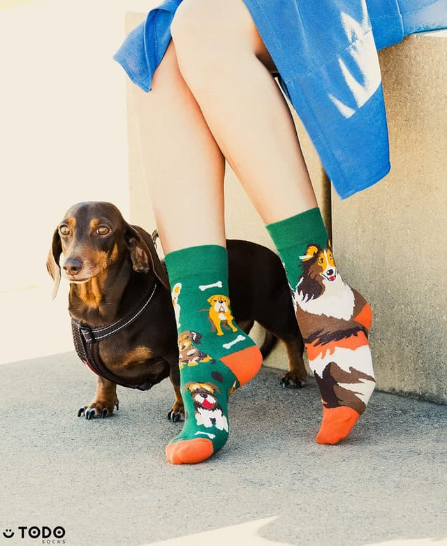 Detalle 2 de TODO Colours Lustige Socken mit Hundemotiv – mehrfarbige Mix-&-Match-Socken