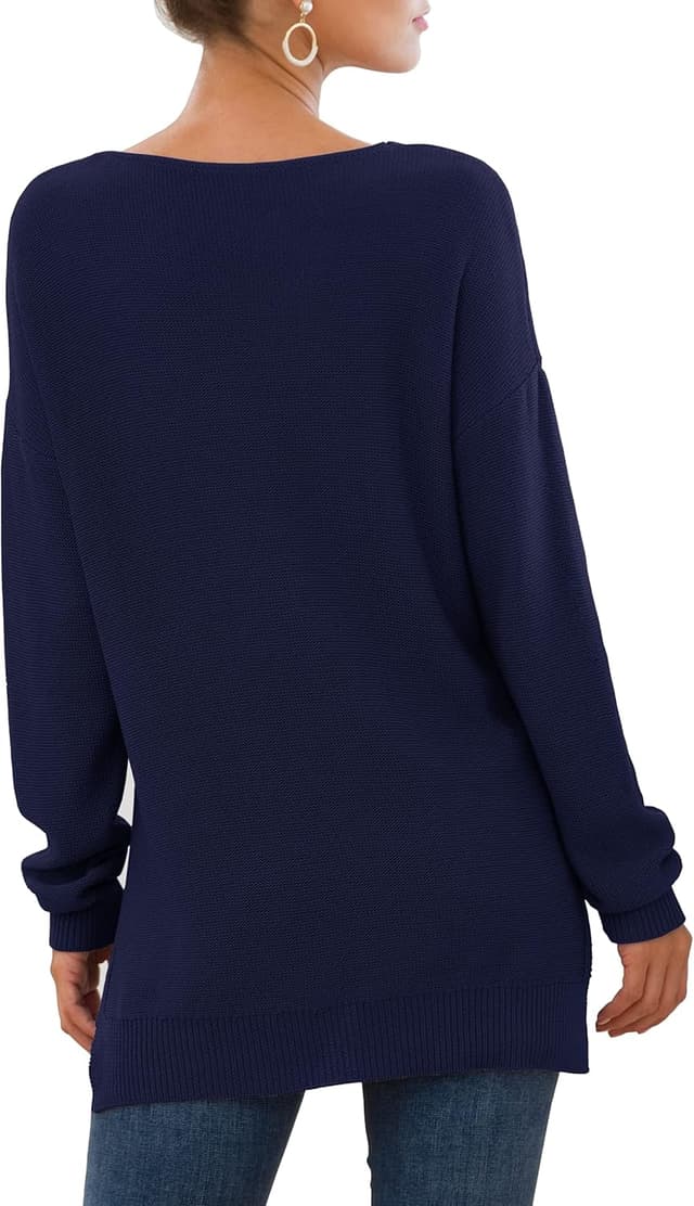 Detalle de GRECERELLE women’s v-neck knit jumper for autumn/winter – classic long-sleeve pullover