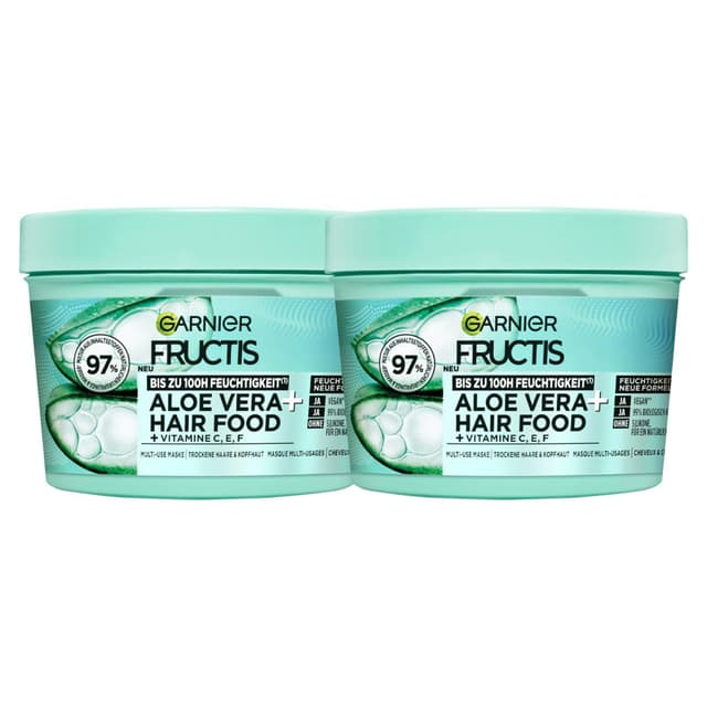Detalle de Garnier Fructis Aloe Vera Hair Food 3in1 Leave-in Haarmaske (2 x 400 ml) – für normales bis trockenes Haar
