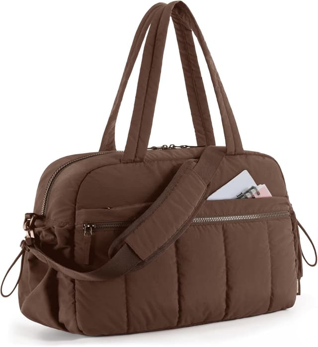 Detalle de BAGSMART Women’s Gym Bag 24L Weekend Travel Bag with Wet Pocket (Coffee Brown) — underseat cabin bag for EasyJet & trolley sleeve