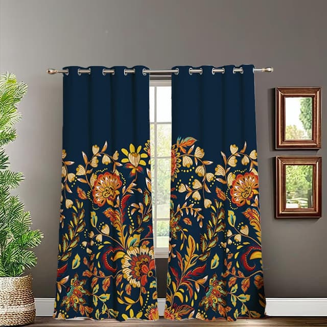 Detalle 1 de Tokusyou Boho Verdunklungsvorhänge Marineblau 158×132 cm