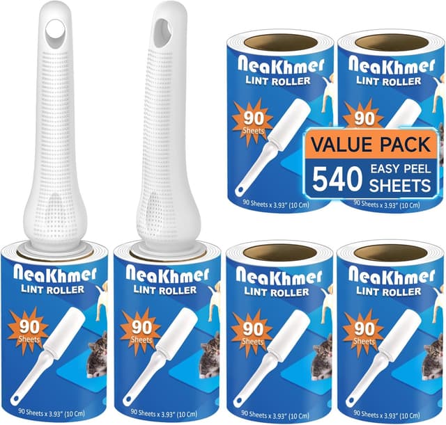 Detalle de Fusselroller für Tierhaare (540 Blatt) – extra klebriger, tragbarer Entferner für Katzen- & Hundefell