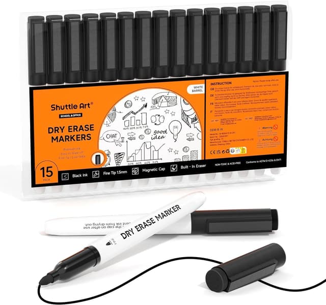 Detalle de Shuttle Art Dry Erase Markers 15-pack black đź–Š