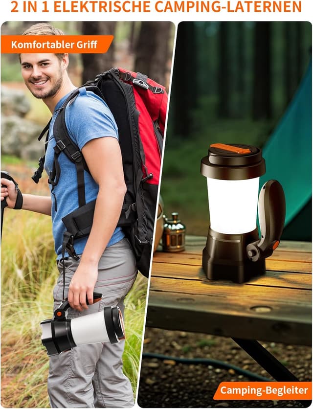 Detalle de K KASONIC 2-in-1 LED Campinglaterne mit Handkurbel und Notfallaufladefunktion