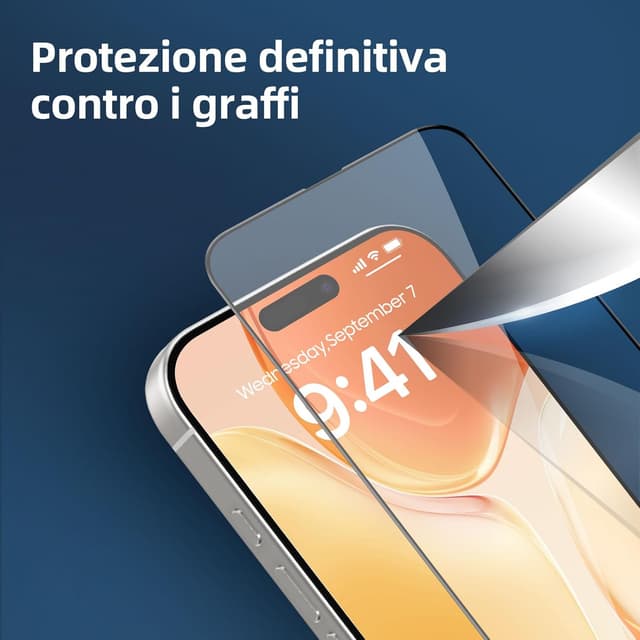 Detalle 2 de NEW’C 3 Pezzi pellicola protettiva schermo intero per iPhone 15 Pro 6,1” (installazione automatica, vetro temperato)