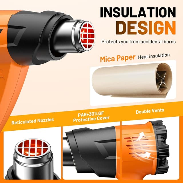 Detalle de SEEKONE Heißluftpistole Kit mit Keramik-Heizkern, variabler Temperatur 60–600 °C und 7 Zubehörteilen