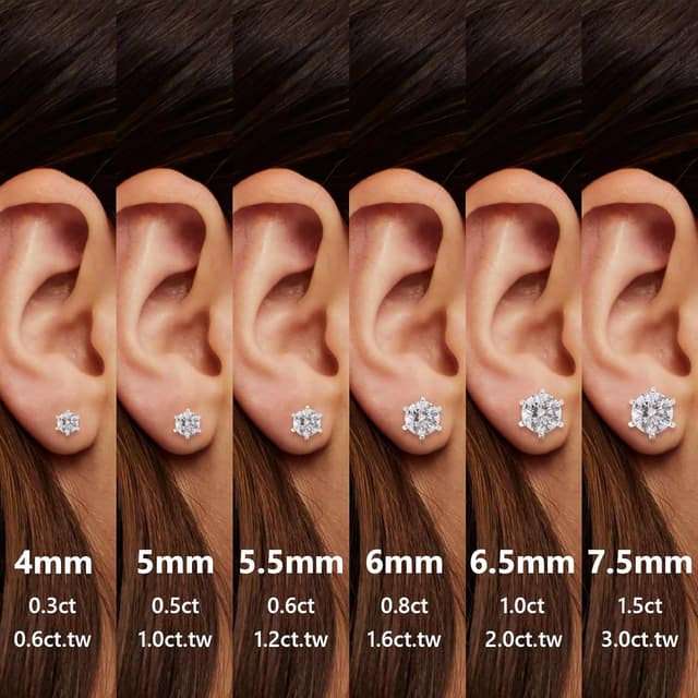 Detalle de KRKC&CO Moissanite Ohrringe aus 925 Silber für Damen – runder Moissanit, VVS1, D-Farbe, 4–7,5 mm