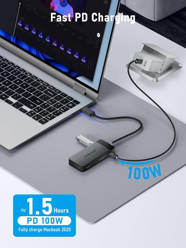 Detalle de Lemorele Hub USB-C 6 in 1 con doppio HDMI 4K@30Hz, USB 3.0 e PD 100W per docking dual monitor