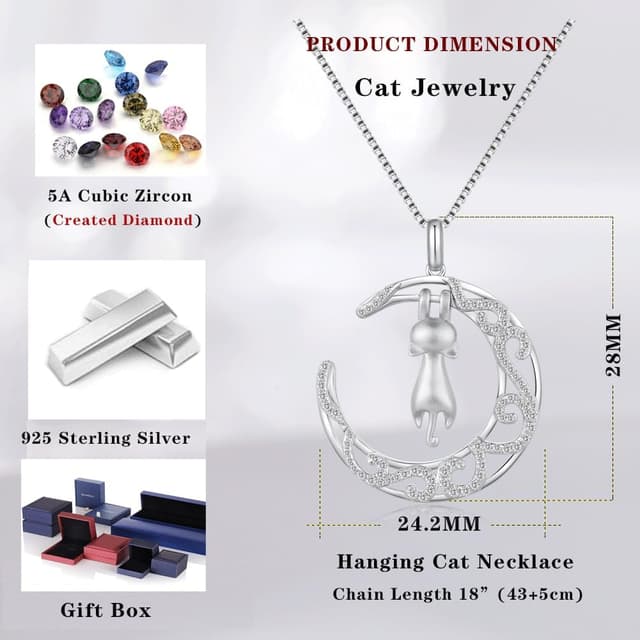 Thumbnail 6 de jiamiaoi Katzen Halskette mit Anhänger (925 Silber) und Mondmotiv