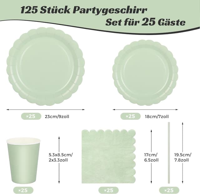 Detalle 2 de Partygeschirr Set 125 Teile 25 GĂ€ste đ„ł